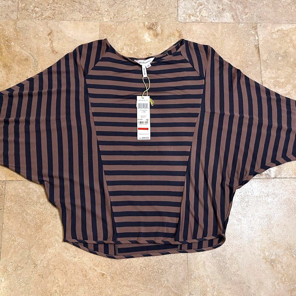 BCBGeneration  Modern  Cut  Stripes Top, Size XS, New With Tags